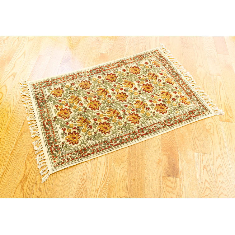 August Grove® Anais Flatweave Cotton Floral Rug & Reviews Wayfair